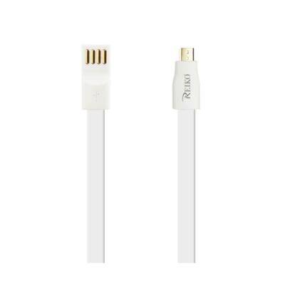 Reiko Flat Micro USB Gold Plated Data Cable 3.9Ft with Cable Tie in White | MaxS