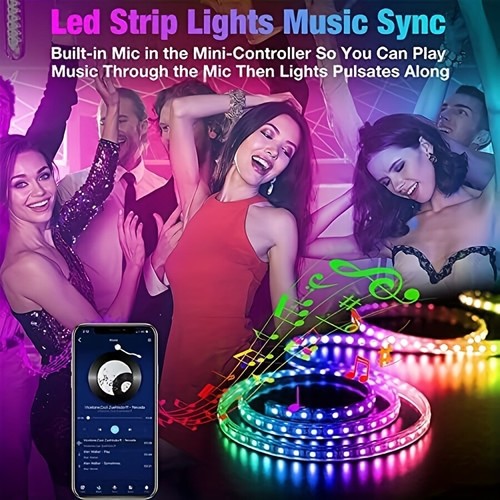 LED Strip Lights RGB Music Sync APP 100ft Bluetooth for Rooms TV Bar Remote USA - Picture 6 of 10