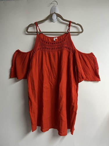 Rip Curl Blouse Woman Cold Shoulder Crochet Top Color Orange Sz. L Ret.$54 - Picture 1 of 9