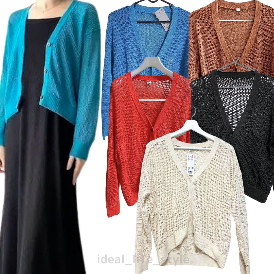 UNIQLO Mesh Long-Sleeve Short Cardigan 5Colors S-3XL Women 100%Cotton  454768 NWT | eBay