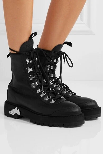 Reparation mulig tilfældig fingeraftryk ankle Off-White Black Leather Hiking Combat Platform Boots 36 6.5 Virgil  Abloh | eBay