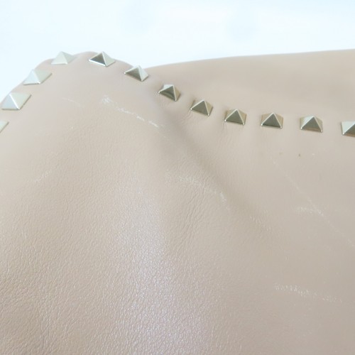 Valentino GHW Rockstud Large Shoulder Handbag 2 Way Calfskin Leather Beige - Picture 24 of 24