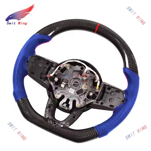 Real Carbon Fiber Steering Wheel Fit BMW F30 F35 F80 M2 M3 M4 M5 Blue Preforated - Picture 2 of 9