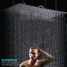 Luxury 16X32 in Rainfall Shower Head Black Top Sprayer Ceiling Mount Showerhead
