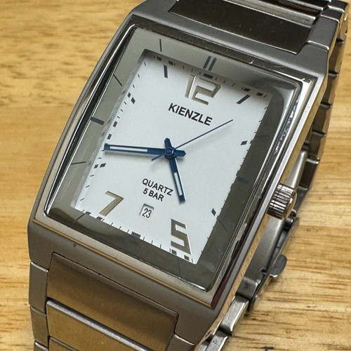 Kienzle Quartz Watch Men 50m Silver Steel Rectangle Date Analog New Batter 8.75"
