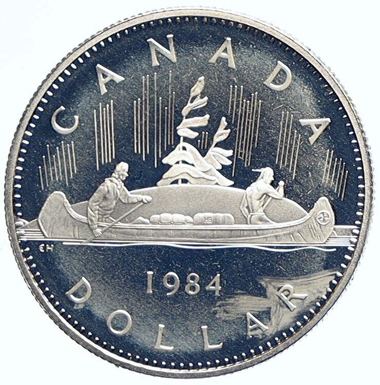 1984 CANADA UK Queen Elizabeth II Canoe VINTAGE OLD Proof Dollar