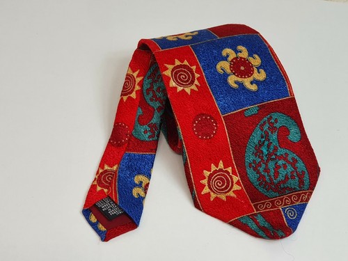 Corbata Hecha en Italia Studio 54 Corbata de Seda Roja/Azul/Multi Geométrica 002 - Imagen 2 de 6