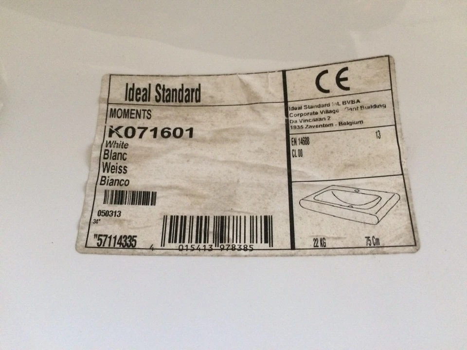 IDEAL STANDARD LAVABO ARREDO SOSPESO E D'APPOGGIO CM.75 X 51,5 MOMENTS K0716 - Immagine 4 di 4