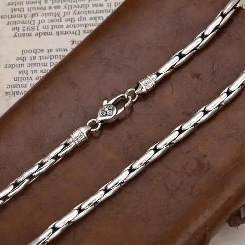 Solid 925 Sterling Silver Chain Men 5mm Bamboo Snake Necklace 21.6inch/76.5g - Picture 3 of 7