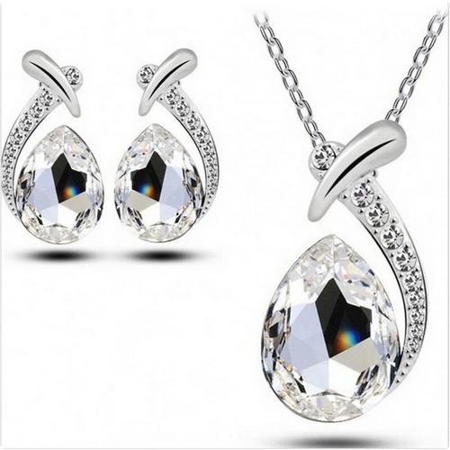 Juego de joyas de piedra de cristal lágrima collar poste pendientes mujer moda uniforme... - Imagen 6 de 14