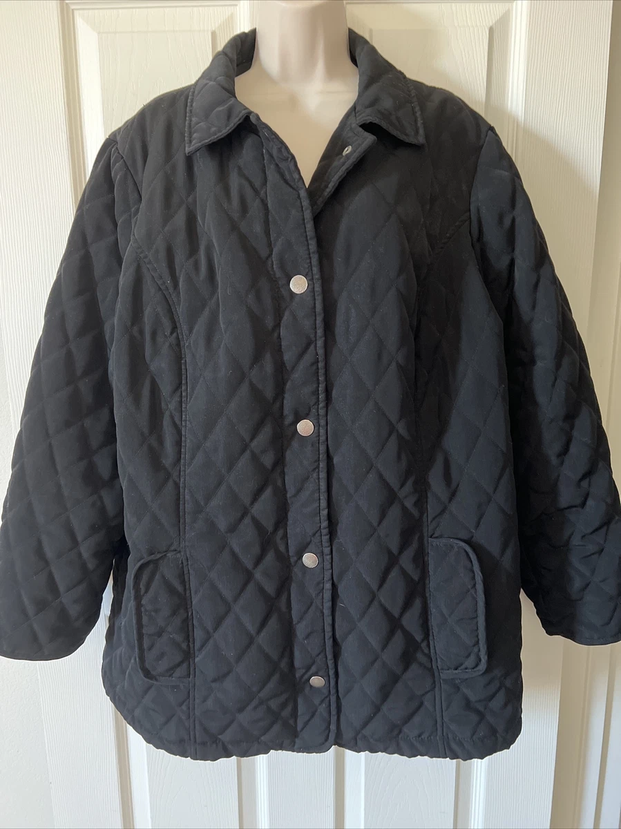 Women s Avenue 18 20 Black Quilted Jacket Snap Up Winter Coat