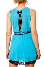 Sexy Miss Mini Dress Chiffon Lace Dress 34/36/38 Braided Belt H.Blue Black