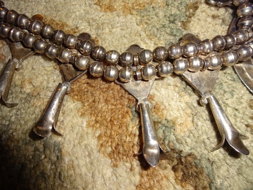25" FINE Old Pawn Navajo Sterling Silver 15 Turquoise SQUASH BLOSSOM Necklace - Picture 12 of 24