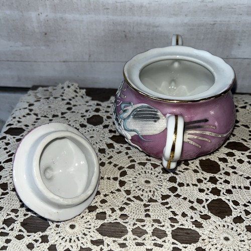 Vintage Lustre Pink Dragon Ware Sugar Bowl Covered Handled Japan Kenmar - Picture 6 of 10