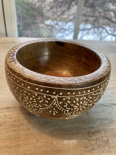 Small Indian Wood Bowl with Detailed Painting Jaipur Market Food Safe Candy Dish