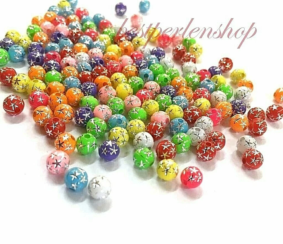 200stk Kunststoff Perlen Acryl Spacer 5mm Bunt Stern Glitzer Schmuck Bastel R196 - Bild 3 von 4