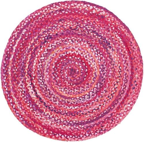 Rug Carpet Braided Farmhouse Rug in Round Bohemian Pink Color Carpet Flooe Mat - Picture 4 of 9