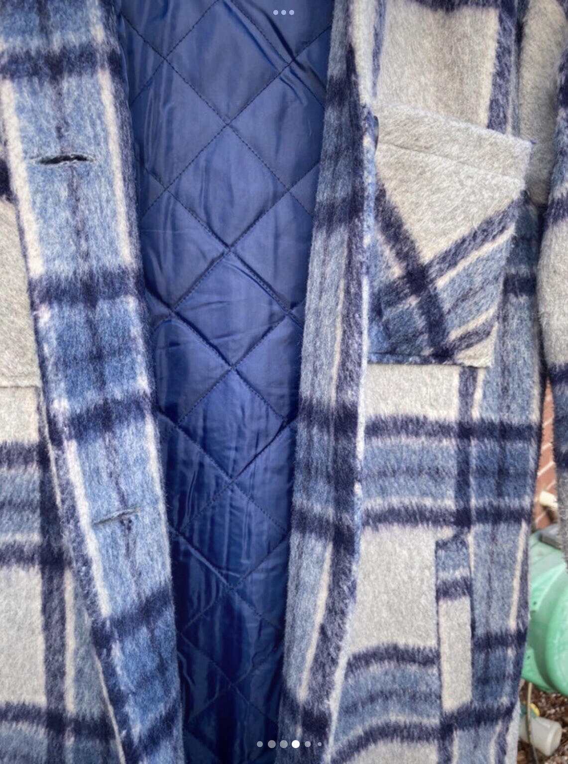 Ladies Long winter coat size 16 Blue check pattern, warm padded lining . eBay