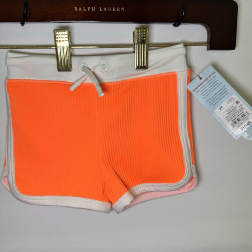 New Cat & Jack pull-on drawstring Gym Short Orange & White Toddler Girls Size 2T