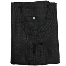 Moroccan Cotton Black 3-Quarter Sleeve Thobe Jubba Kandora Dishdasha