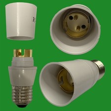 2x White Edison ES E27 to Bayonet BC B22 Light Bulb Adaptor, Lamp holder, Shroud