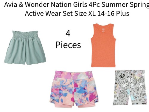 Avia & Wonder Nation Girls 4Pc Summer Spring Activewear Set Size XL 14-16 Plus - Picture 1 of 10