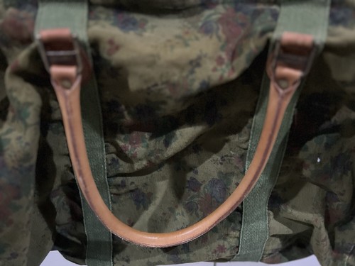 VTG Gap Canvas Duffel Weekender Bag Army Green BOHO Floral With Leather Straps - Picture 5 of 11