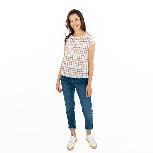 Seasalt Womens Top Cream Natural Cotton Check Trendine Short Sleeve Light Crew - Picture 2 of 11