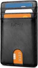 Buffway Mens Slim Wallet Minimalist Thin Front Pocket Leather Credit Card Holder