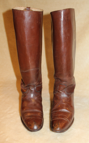 VTG EQUESTRIAN TALL BROWN LEATHER PULL ON HORSEBACK RIDING BOOTS, LEATHER SOLE - Picture 17 of 24