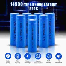 8 Pack 14500 Battery 2600mAh Li-ion 3.7V Rechargeable Batteries for Flashlight