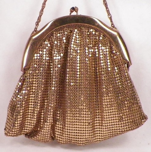 Whiting Davis Purse Gold Mesh Handbag Sapphire Blue Cabachon Clasp Art Deco #11 - Picture 4 of 12