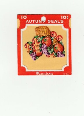 VTG 1950S UNOPENED PKG 10 DENNISON CORNUCOPIA STICKERS SEALS THANKSGIVING CRAFTS