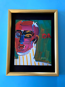 Peter Max | Angel Vintage Print Signed | Framed Large 16x12in. Gold Pop Art