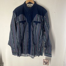 VTG Rodeo Active Button Down Mens Large Navy Print Southwestern Cowboy