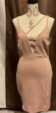 #6 Blush Pink Short Bodycon Dress. Sleeveless V-Neck Cutout Straps. Size Small.