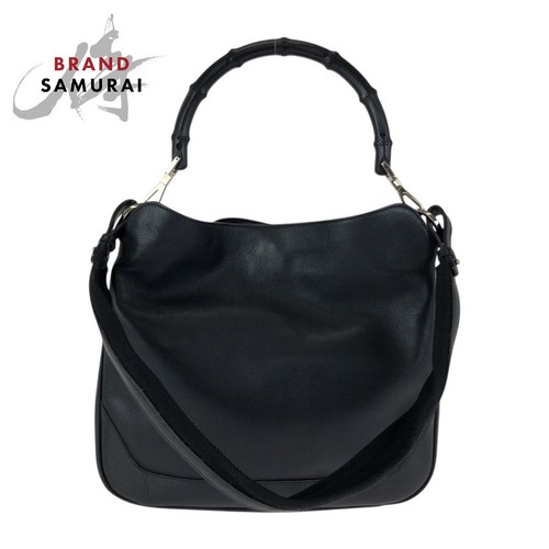 Gucci Bamboo Handbag Black Leather Silver Hardware Used From Japan