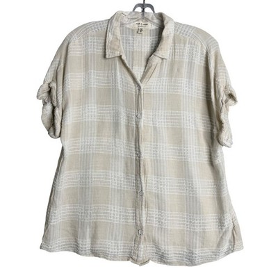 Anthropologie Cloth & Stone Breezy Button Down Top Womens XL Cream Boxy Beachy