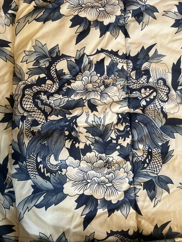 Ralph Lauren Cotton Queen/King Dragon Nanking Comforter Blue & White Chinoiserie