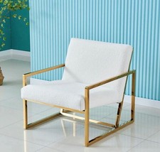 White Boucle Armchair with Gold Frame