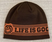 NWOT Life Is Good Brown Orange Beanie Ski Hat Toboggan Toque