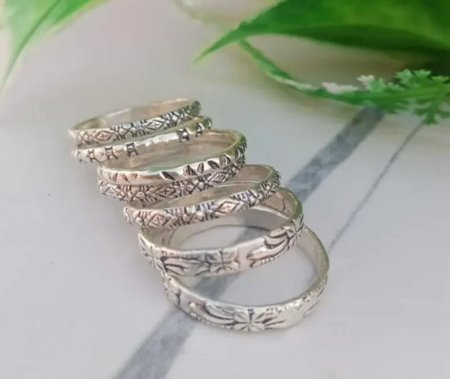925 Sterling Silver Stacking Rings Set | Minimalist Etched Bands Ring ...