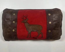 Decorative Throw Pillow Deer Lumbar Rustic Lodge Cabin Brown Red Studded Accent