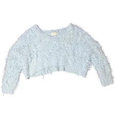 Light Blue Fuzzy Shaggy Cropped Sweater Long Sleeve Cozy Knit Top Altar'd State
