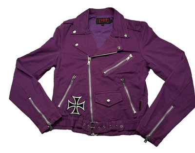 Tripp NYC Jacket Womens Small Purple Cotton Moto Biker Belted Punk Goth Bomber
