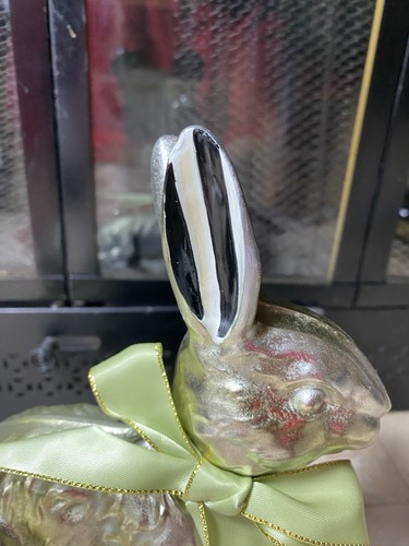 Mackenzie Childs 9" Calico Foil Small Bunny NEW in BOX - Picture 7 of 16