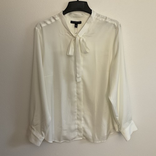 Banana Republic Size XXL Satin Off White Long Sleeve Bow Neck