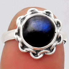 Blue Fire Labradorite - Madagascar 925 Sterling Silver Ring s.7 Jewelry R-1093