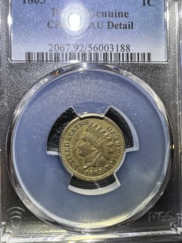 1863 Indian Head Cent Copper BN KM#90 PCGS Genuine Cleaned-AU Detail