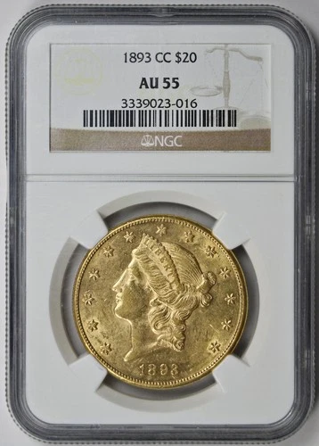 1893-CC Liberty Head Double Eagle Gold $20 AU 55 NGC